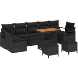 vidaXL 10-delni vrtni set kavčev z blazinami Črn Poli ratan Akacija, 2-sedežna vrtna sofa s shrambo in blazinami Črn Poli ratan, 3-delni set vrtnega jedilnega pohištva z blazinami Črn Poli ratan Akacija Cene