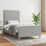 Maison Chic Posteljni okvir - Enojna postelja - Postelja za odrasle brez vzmetnice svetlo siv 90x200 cm blago-J7605, (21765298) | Shoptok.si
