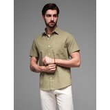 Ombre Men's short sleeve shirt with Cuban collar - dark beige | Shoptok.si