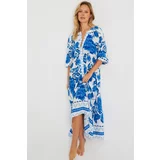 Cool & Sexy Women's Patterned Loose Maxi Dress Blue Q981