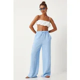 Happiness İstanbul Women's Sky Blue Muslin Palazzo Trousers