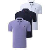 Dewberry TRIPLE SET T8561 MENS T-SHIRT-NAVY BLUE-WHITE-LILAC Cijene
