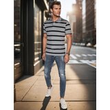DStreet Koszulka męska polo w paski jasnoszara | Shoptok.si