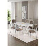 Hanah home trpezarijski set Flori, sto i 6 stolica, bela ploča, kapućino tkanina Babyface | Eponuda.com