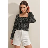 Bigdart 0465 Knitted Blouse with Balloon Sleeves - B.black