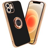 Cadorabo Ohišje, združljiv z Apple v sijajnem črni barvi - zlato z obročem - zaščitni pokrov iz fleksibilnega silikona TPU, z zaščito pred kamero in držalom magnetnega avtomobila, (20603857) Cene