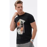 Ombre Majice s kratkimi rokavi T-shirt męski bawełniany z nadrukiem - czarny V2 S1739 pisana