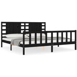  Okvir za krevet s uzglavljem crni 200 x 200 cm od masivnog drva | shoptok.hr
