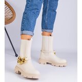 Gemre Beige ankle boots decorated with a chunky chain Florisenda | Shoptok.si