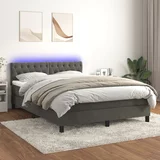 vidaXL Box spring postelja z vzmetnico LED temno siva 140x200 cm žamet