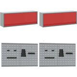  Komplet delovne mize 8 kos Rdeča in siva Prašno lakirano jeklo | Shoptok.si