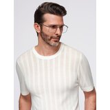 Ombre Men's openwork sweater with round neckline and short sleeves - white | shoptok.hr