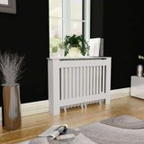 vidaXL Dekorativen Pokrov/Omarica za Radiator 112 cm MDF Bele Barve, (20769782) | Shoptok.si