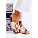 Kesi Comfortable female slippers with decoration Light beige Ginera | Shoptok.si