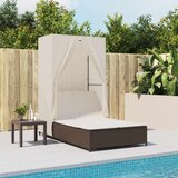 Maison Chic Dvojni Ležalnik - Sončna ležalnik s streho in zavesami rjav poli ratan, (22042611) | Shoptok.si