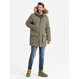 Ombre Men's long parka jacket with flared bottom - dark olive green | Eponuda.ba
