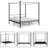 The Living Store Posteljni okvir z ogrodjem za baldahin črn kovinski 180x200 cm - Posteljni Okvir, (21737143) | Shoptok.si