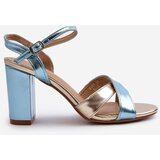 Boto Eco Leather Sandals with Block Heel in Blue-Gold Abilica | shoptok.hr