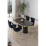 Hanah home trpezarijski set Galya, sto i 4 stolice, ploča u dekoru crnog mermera, zlatne noge, antracit tkanina Babyface | Eponuda.com