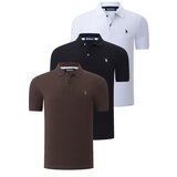Dewberry TRIPLE SET T8561 MENS T-SHIRT-BLACK-WHITE-BROWN Cijene