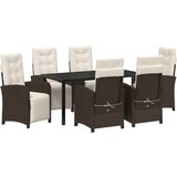 vidaXL Vrtni set za objedovanje od 7 dijelova s jastučićima smeđi poli ratan, Vrtni stol crni 160x80x73 cm od kaljenog stakla | shoptok.hr