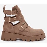 Boto Women's Ankle Boots with Straps and Silver Clamps Beige Helisse | Shoptok.si