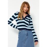 Trendyol Navy Blue Crop Color Block Knitwear Sweater | Shoptok.si