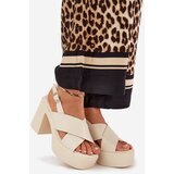 Boto Ladies Sandals On Heel And Platform Made Of Eco Leather Light Beige Annavin | shoptok.hr