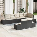 vidaXL 8-delni set vrtnarskega kavča z blazinami, črn poli ratan | Shoptok.si