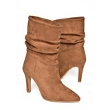 Fox Shoes R404020302 Women's Tan Suede Thin Heeled Pleated Boots | Shoptok.si