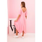 Kesi Włoski Damenkleid aus Viskose mit kurzen Ärmeln und ausgestelltem Saum light pink | Shoptok.si