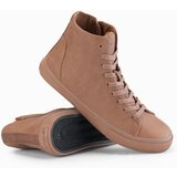 Ombre Men's high-top sneakers with matte texture and embossed logo - light brown | shoptok.hr