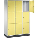 C+P Jeklena omara s predelki z zaklepanjem INTRO, višina predelka 580 mm, ŠxG 1220 x 500 mm, 9 predelkov, korpus svetlo siv, vrata žvepleno rumena | Shoptok.si