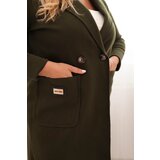 Kesi Włoski Elegant Plus Size women's coat with a collar and large pockets khaki | Shoptok.si