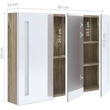  LED kupaonski ormarić s ogledalom 89x14x62 cm bijeli i hrast | shoptok.hr