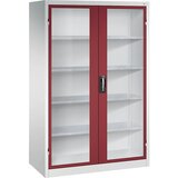 C+P Omara s krilnimi vrati z akrilnim steklom, VxŠxG 1950 x 1200 x 600 mm, 4 police, svetlo sive / rubinasto rdeče barve | Shoptok.si