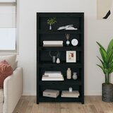 The Living Store Knjižna omara črna 80x35x154 cm trdna borovina - Knjižna Omara, (21431418) Cene