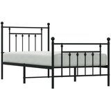 vidaXL Kovinski posteljni okvir z vzglavjem in vznožjem črn 90x200 cm | Shoptok.si