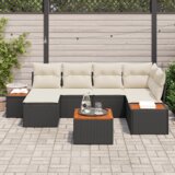 vidaXL 7-delni set vrtnih kavčev s blazinami Črn Poli Ratan Akacija | Shoptok.si