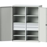 eurokraft pro Omara za težka bremena JUMBO, iz jeklene pločevine, 6 polic, predali višine 2 x 60 mm, 2 x 120 mm, 2 x 180 mm, svetlo siva/svetlo siva | Shoptok.si