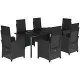  7-dijelni vrtni blagovaonski set s jastucima crni od poliratana Crna Dužina stola 200 cm | Shoptok.si