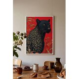 Wallxpert uramljena slika 115269, crni panter sa cvetnim motivima na crvenoj pozadini, 50 x 70 cm, beli ram | Eponuda.com