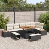 vidaXL 9-komadni set vrtnih sofa s jastučićima Crni Poli ratan Akacija | shoptok.hr