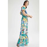 Defacto Short Sleeve Frill Detail Floral Print Maxi Dress Cene