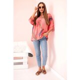 Kesi Włoski Women's cotton blouse with leaves with roll-up sleeves raspberry | Shoptok.si