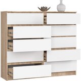 AKORD Komoda, 10 Predalov, Hrast Sonoma/Bela, (5000332372) | Shoptok.si