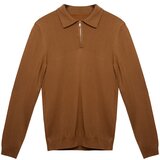 Trendyol Men's Camel Slim Fit Polo Neck Knitwear Sweater Cene