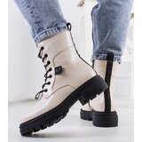 Gemre Beige Patent Leather Hiking Boots Casies | Shoptok.si