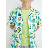 Koton Short Sleeve Shirt Turndown Collar Summer Themed Printed Cene
