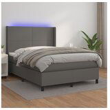 vidaXL Box spring postelja z vzmetnico LED siva 140x190cm um Cene